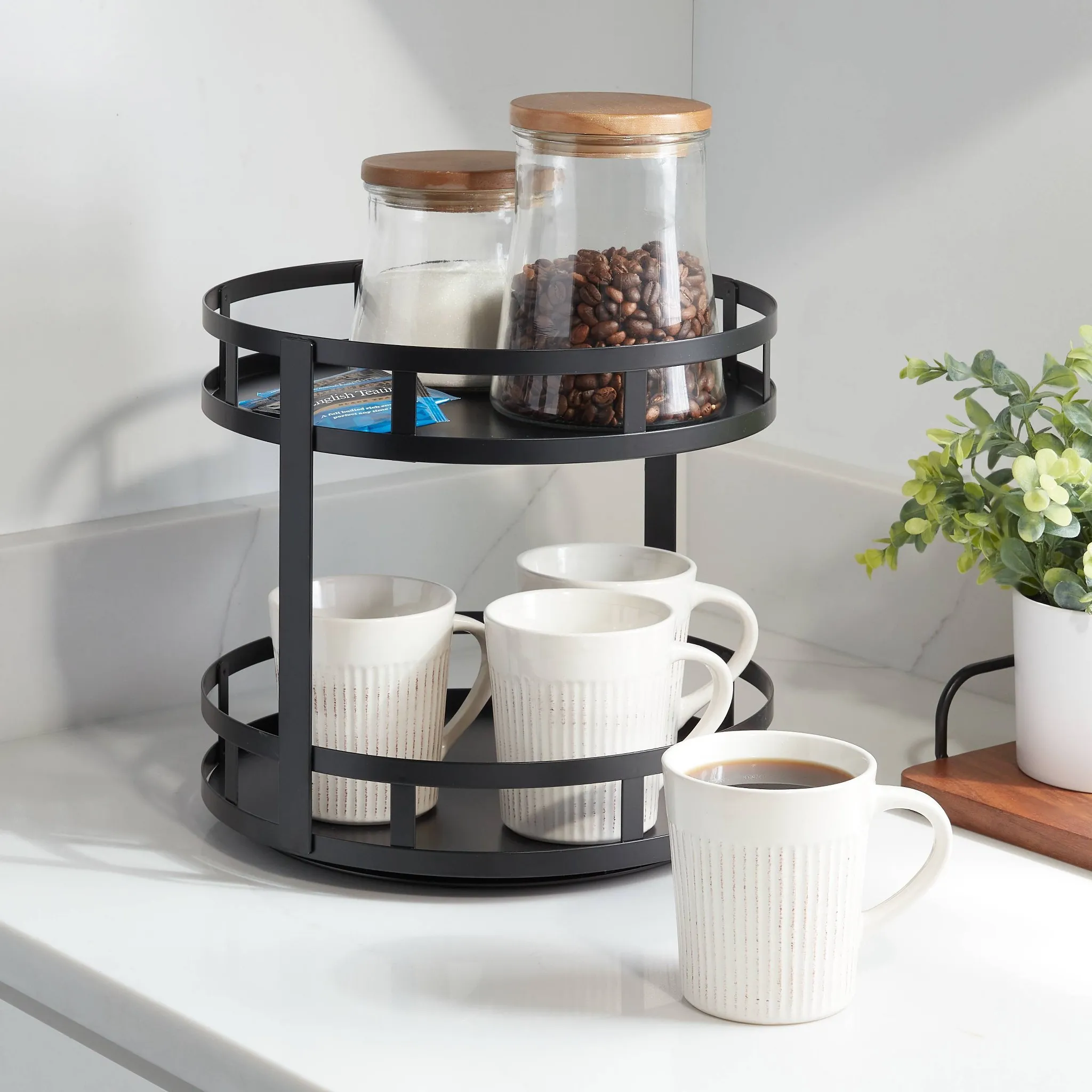 2-Tier Metal Lazy Susan Turntable - Black - Image 3