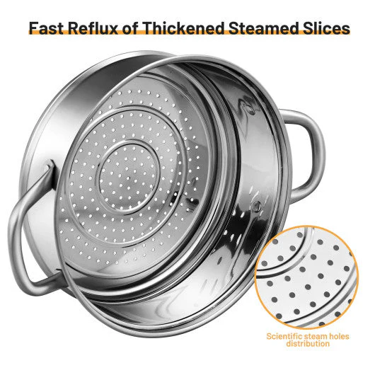 2-Tier Steamer Pot Saucepot Stainless Steel With Tempered Glass Lid - Image 8