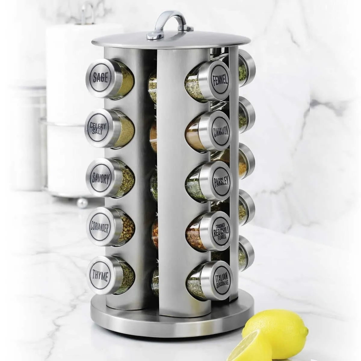 20 Jar Revolving Stainless Steel Spice Rack