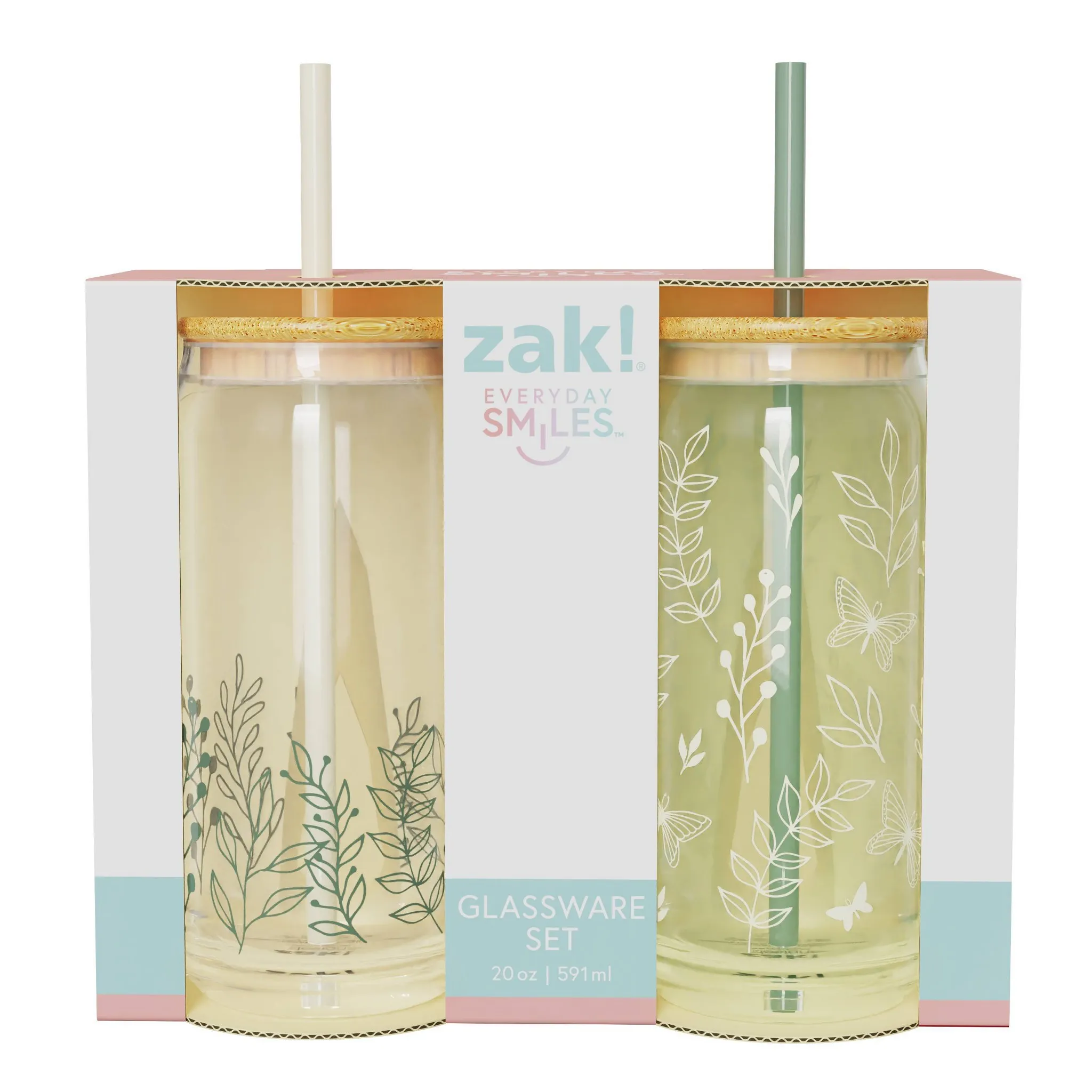 20 oz Glass Tumblers with Lid and Straw - Thyme Meadow/Garden - Image 4