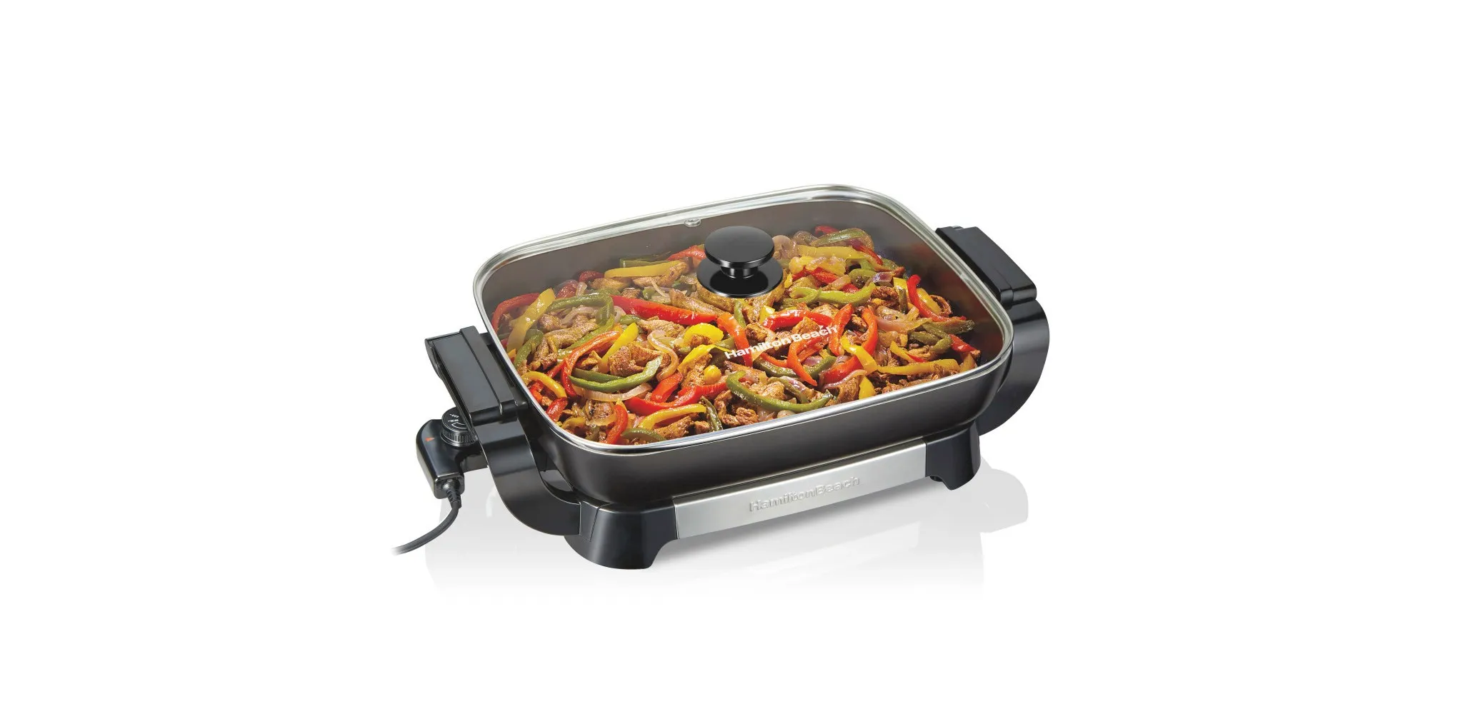 20.5" Durathon Ceramic Reversible Nonstick Skillet Black: 1500W Electric Pan