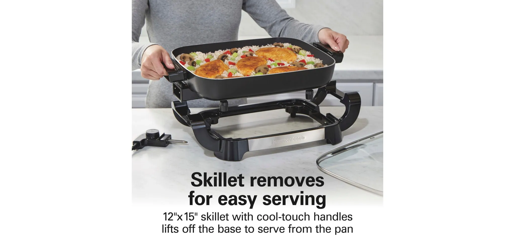 20.5" Durathon Ceramic Reversible Nonstick Skillet Black: 1500W Electric Pan - Image 5