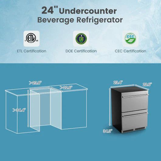 24 Inch Under Counter Dual Drawer Fridge With 37¨H-64¨H Temperature Range-Silver - Image 4