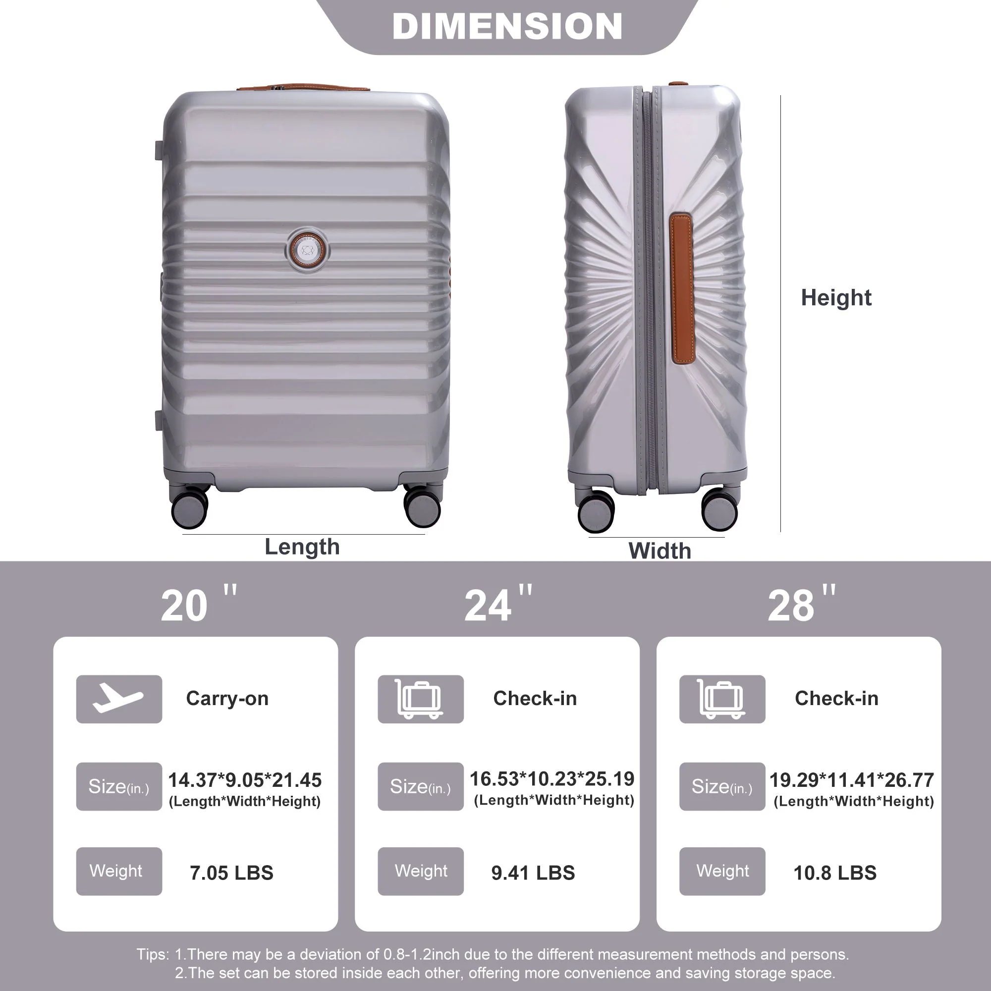 24" Luggage Lightweight Suitcase Tsa Lock USB Port Luggage Wheel - Image 16