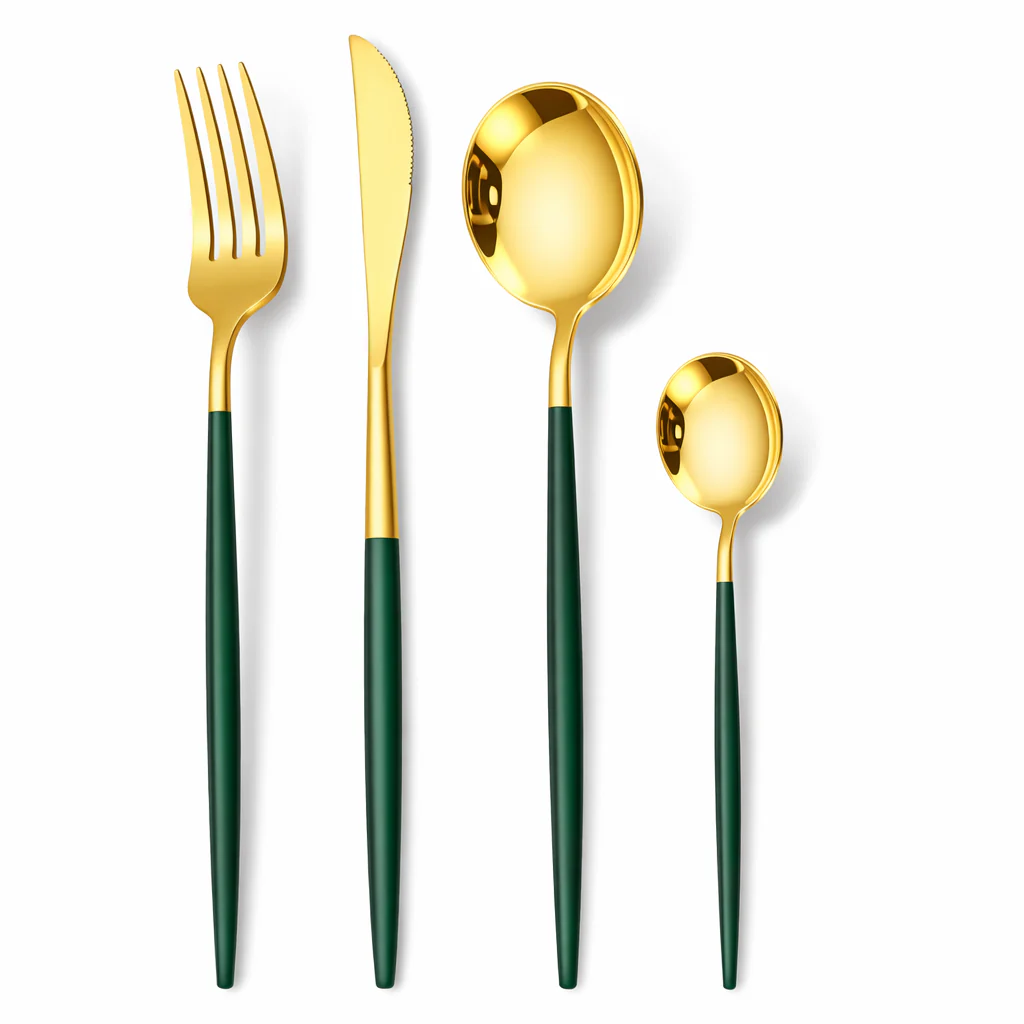 24-Piece Stainless Steel Cutlery Set – Gold Finish With Colour Handles | Flatware Set - Image 10