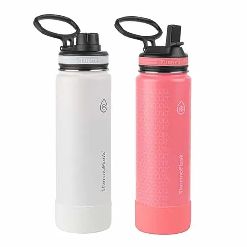 24oz Insulated Water Bottles - White / Coral
