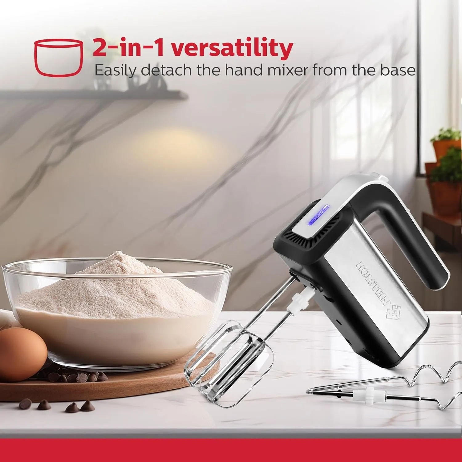 250W 5-Speed Hand and Stand Mixer with LED Light, Black/Stainless Steel - Image 3