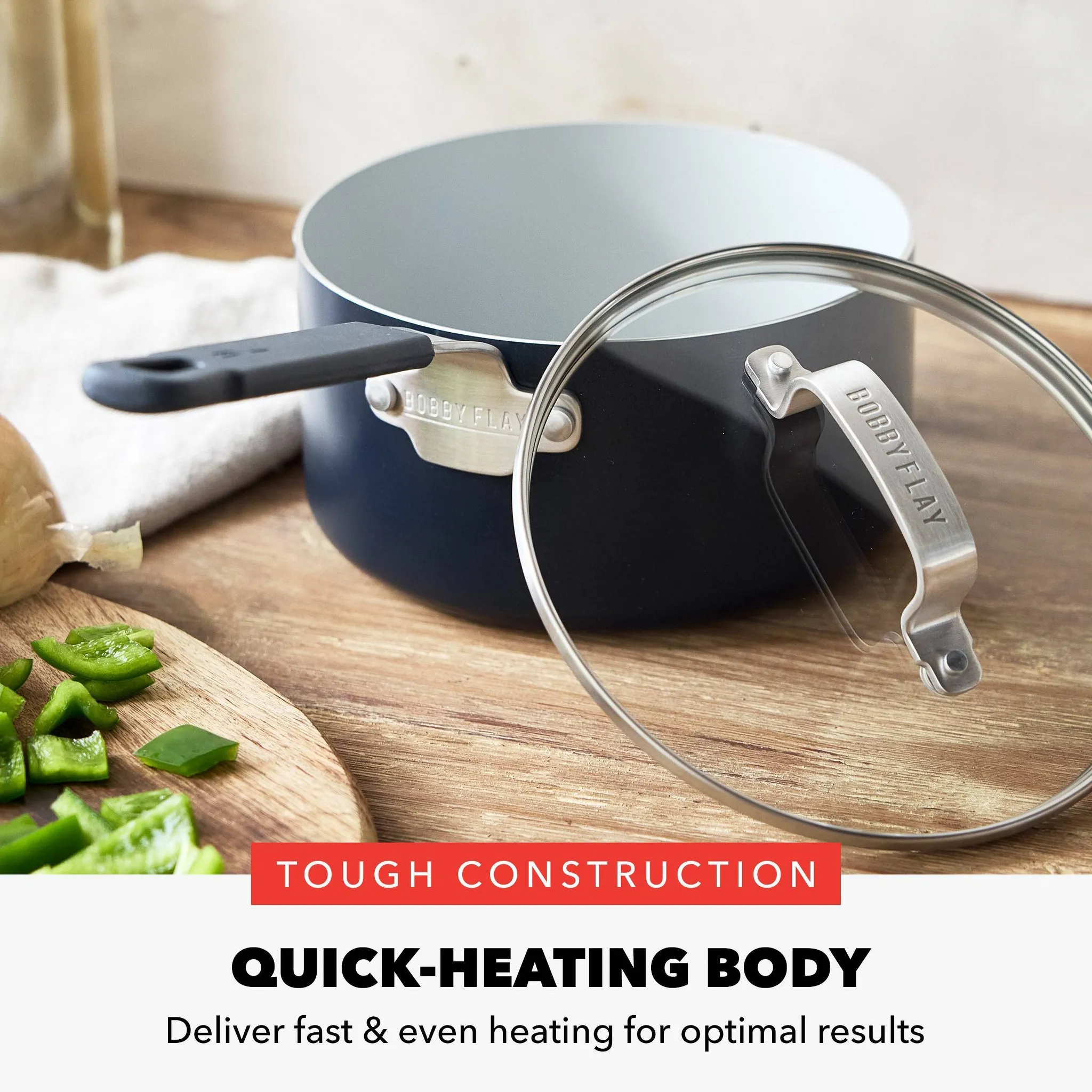 2.54qt Ceramic Nonstick Aluminum Sauce Pan With Lid - Image 3