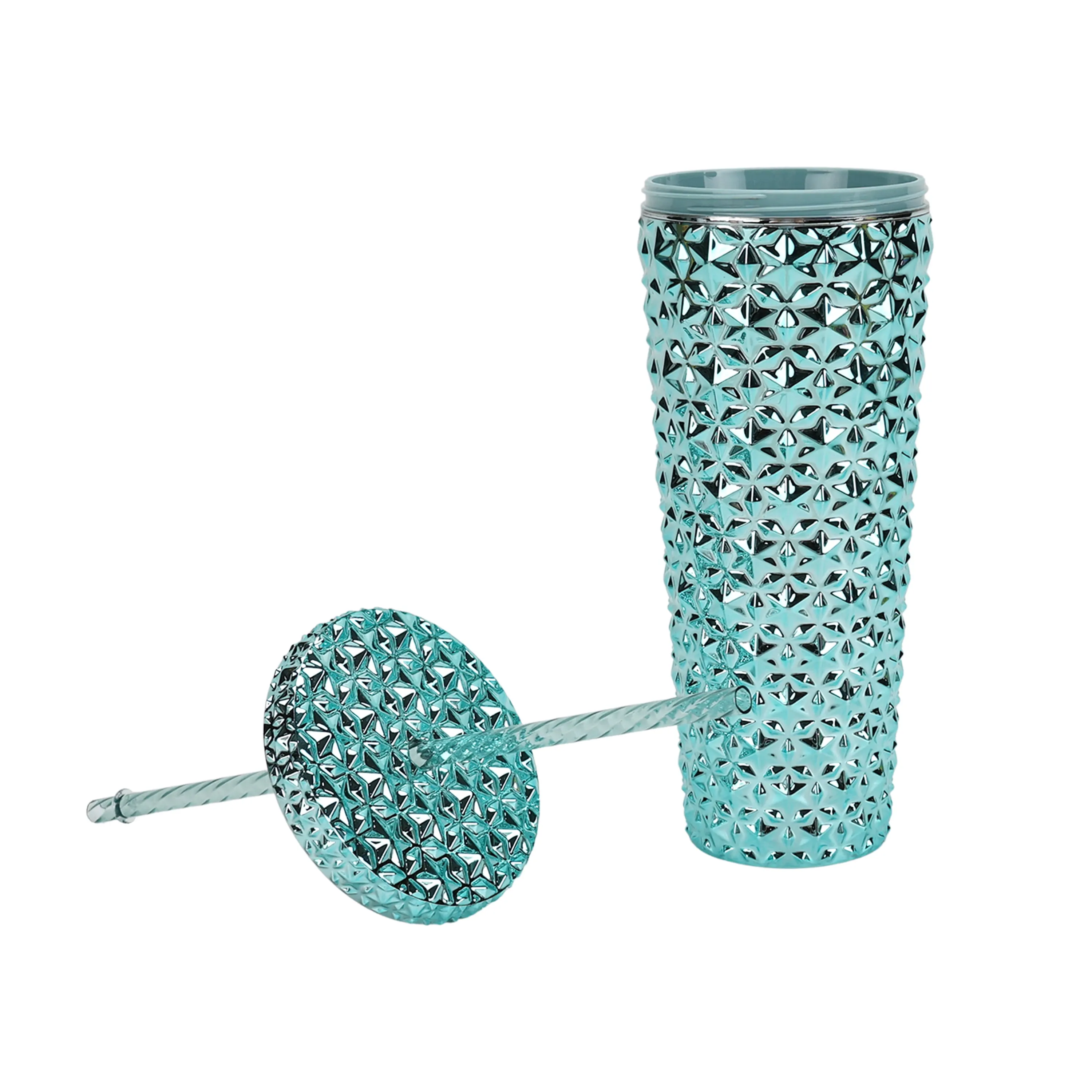 26 oz Plastic Double Wall Insulated Textured Tumbler with Straw - Blue Metallic - Image 4