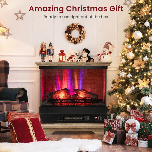 27 Inch Freestanding Fireplace With Remote Control-Brown - Image 3