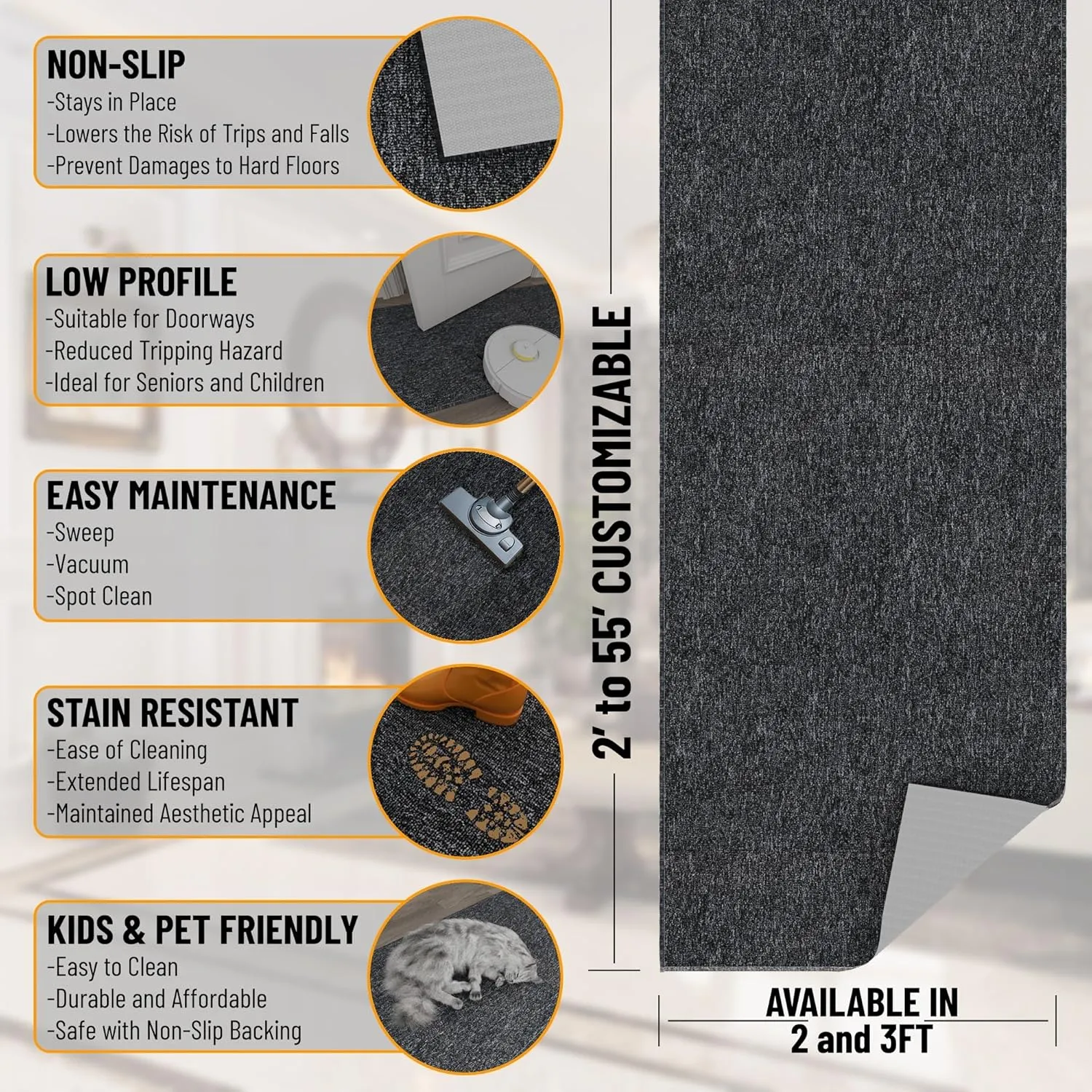 2'7" X 30' Ultra-Thin Hallway Runner Rug - Black - Image 3