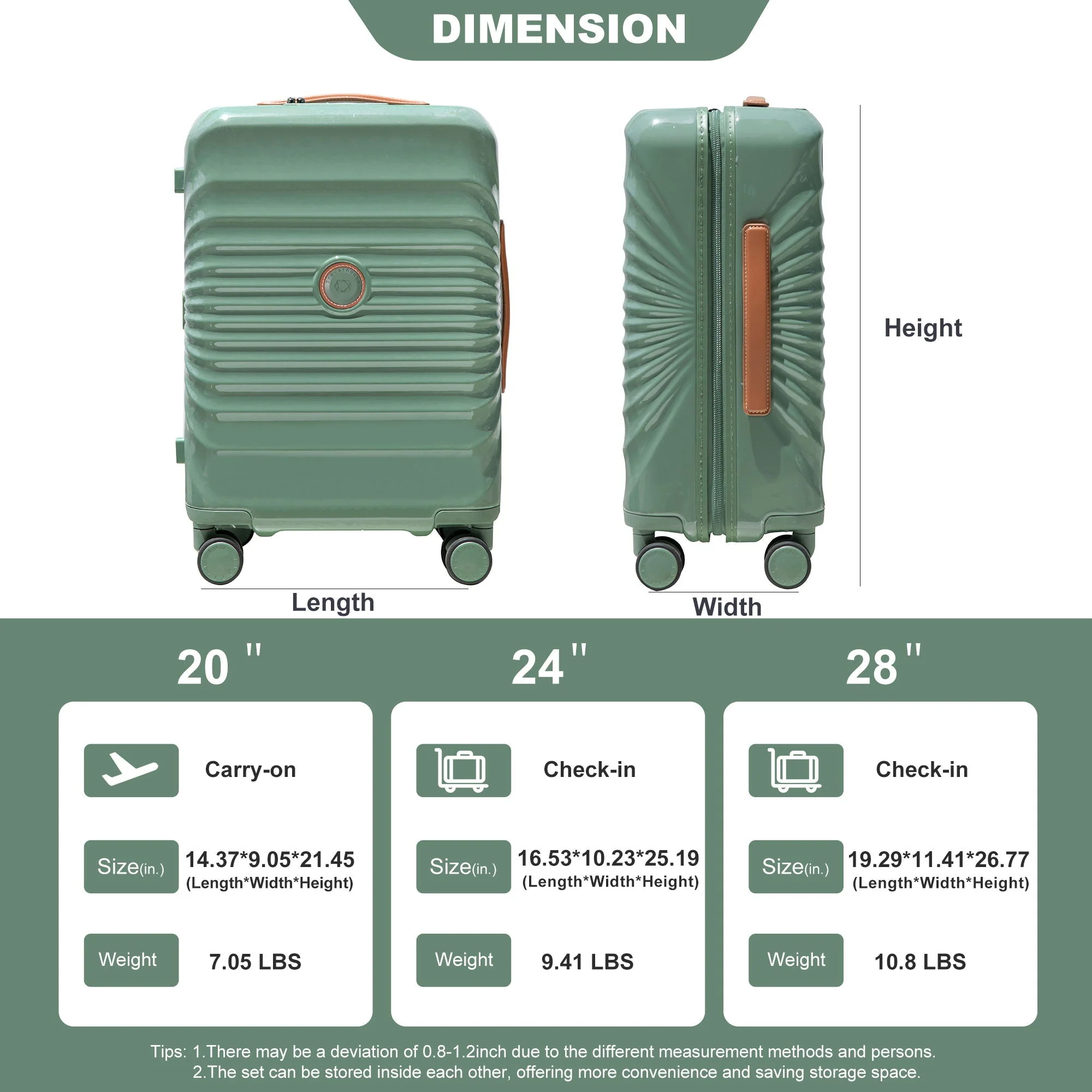 28" Luggage Lightweight Suitcase Tsa Lock USB Port Luggage Wheel - Image 19
