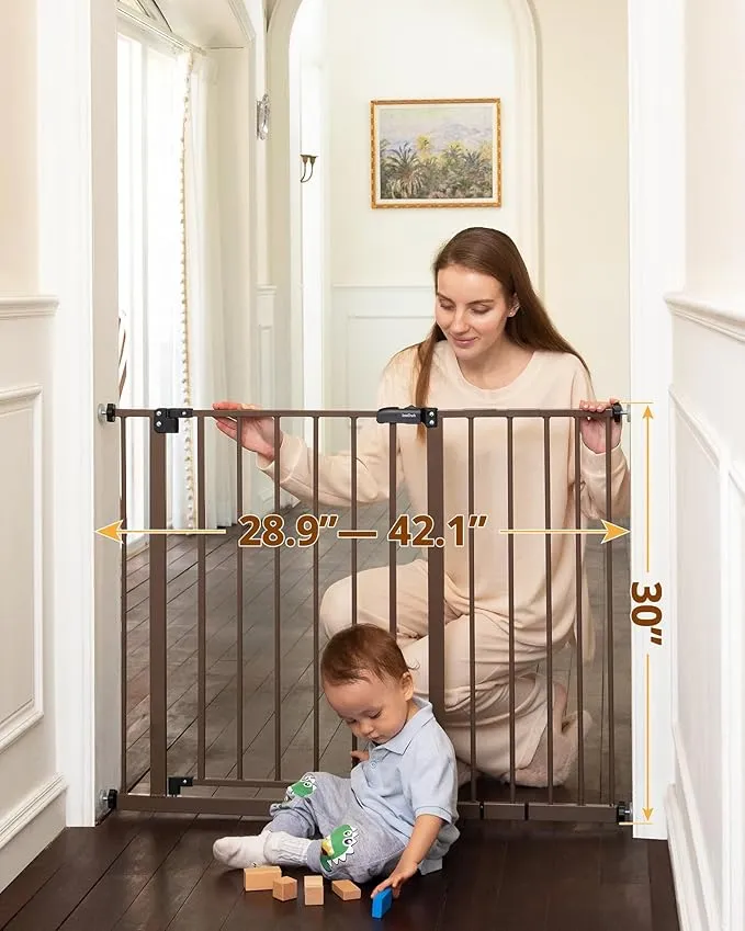 28.9-42.1" Baby Gate with Door for Dogs, 30" Tall Pressure Mounted Dog Gates - Brown - Image 2