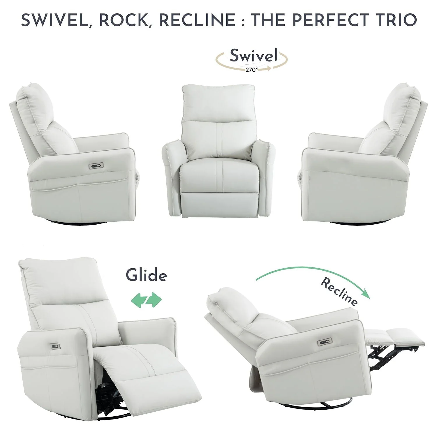 29.92" 270 Power Swivel Rocker Recliner Chair, Electric Glider Reclining Sofa With USB Ports, Power Swivel Glider, Rocking Chair Nursery Recliners for Living Room Bedroom - Image 5