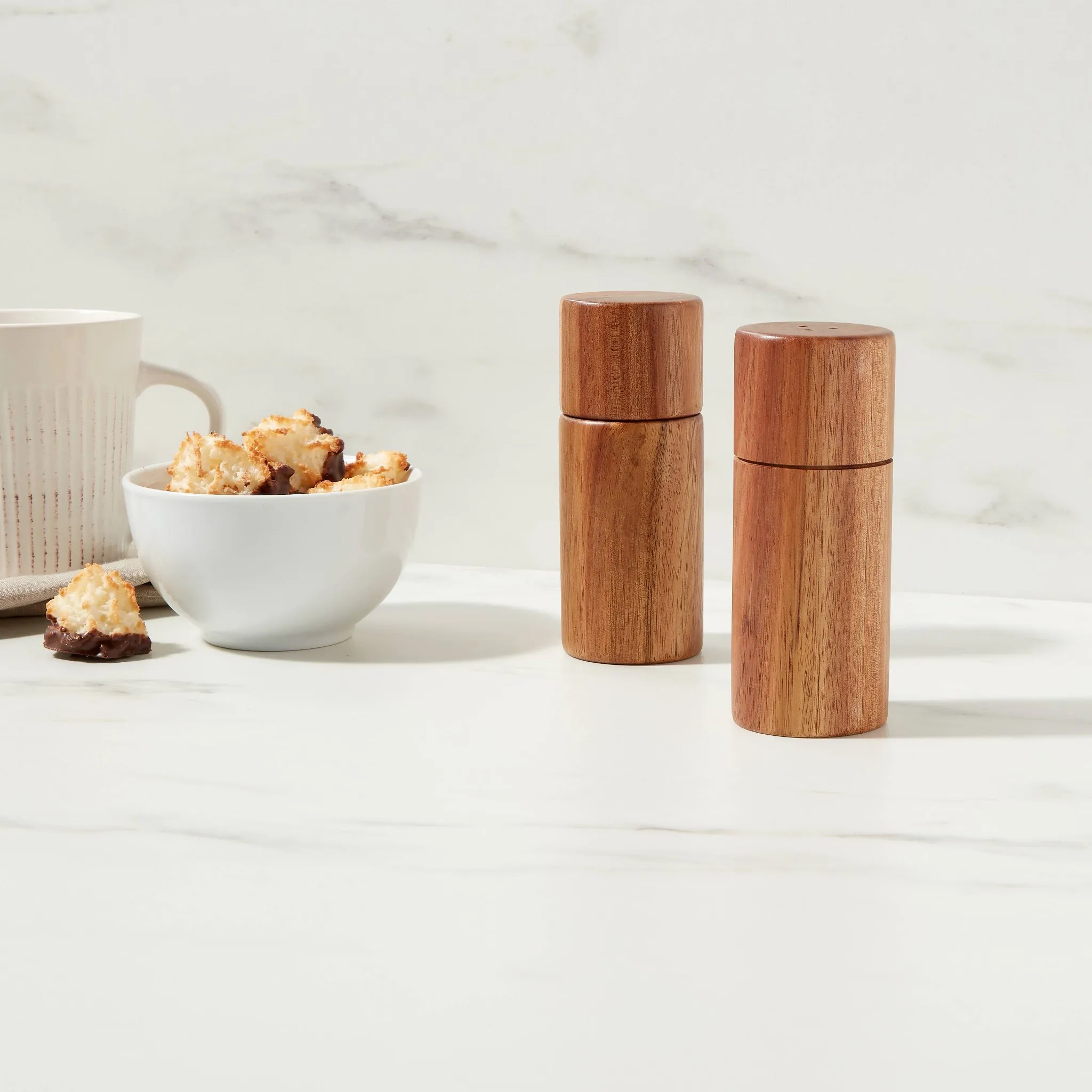 2pc Acacia Round Salt Shaker and Pepper Grinder Set - Image 2