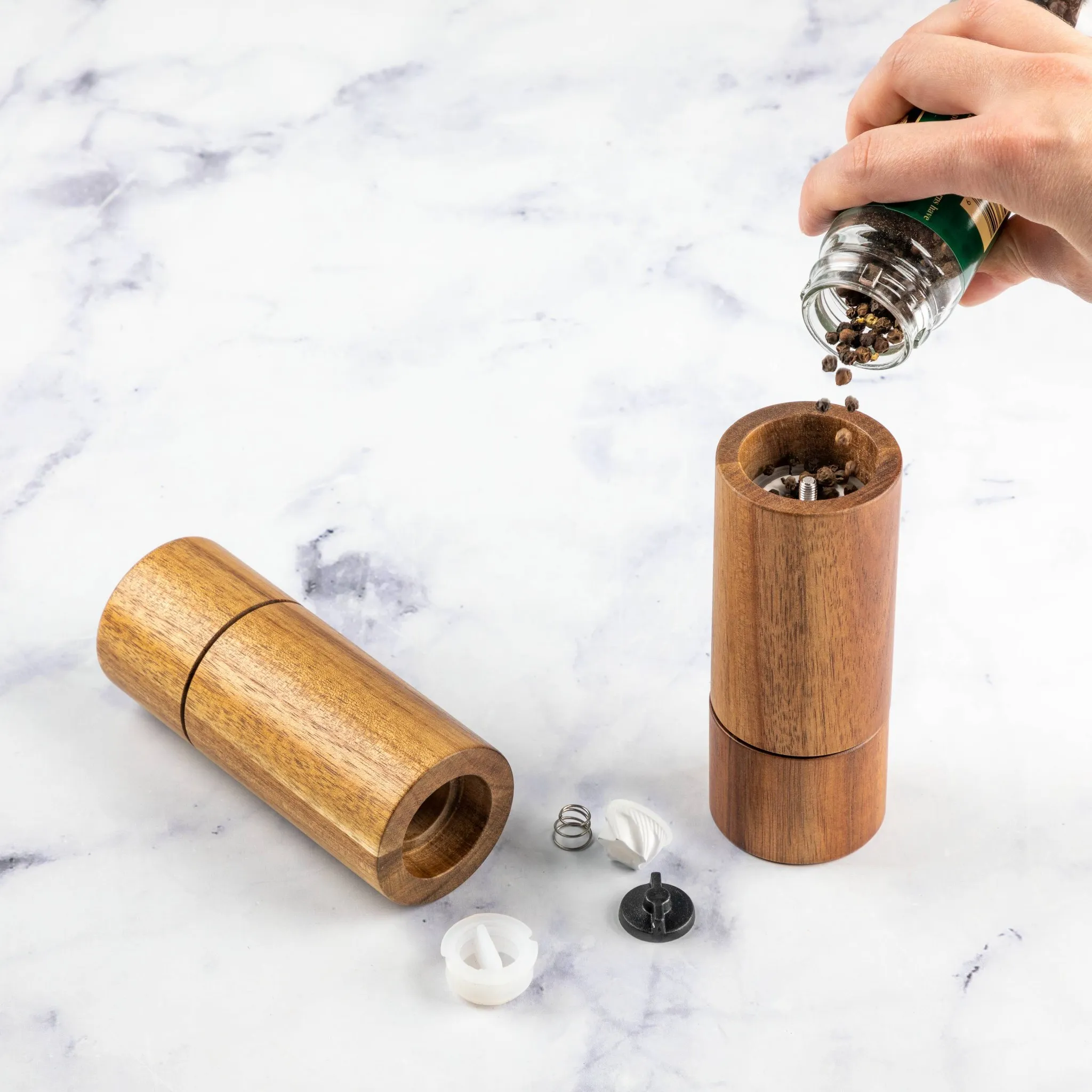 2pc Acacia Round Salt Shaker and Pepper Grinder Set - Image 4