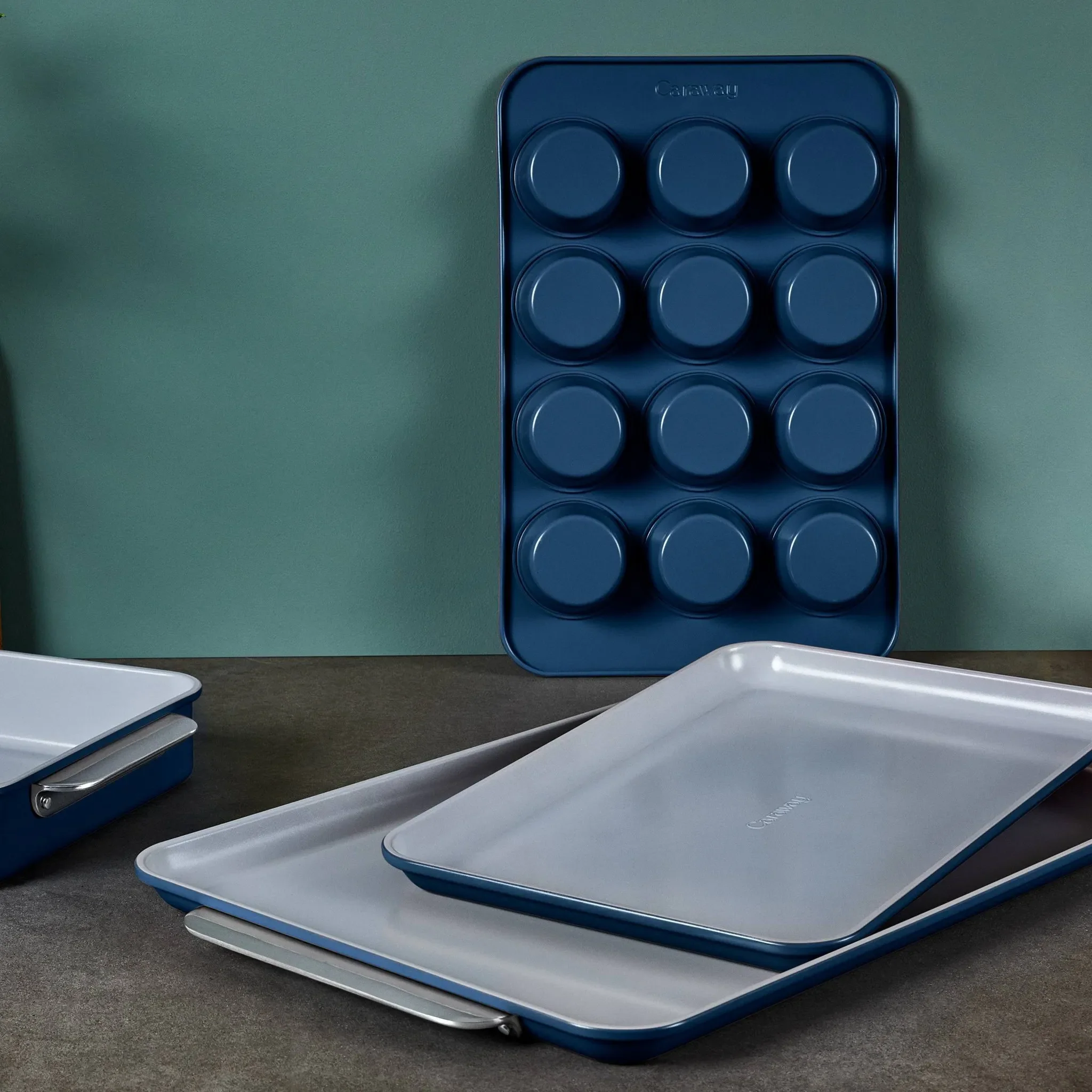 2pc Duo Baking Sheet Set Navy Blue: Nonstick Bakeware Set with Cookie Sheets, Hand Wash, 1-Year Warranty - Image 4