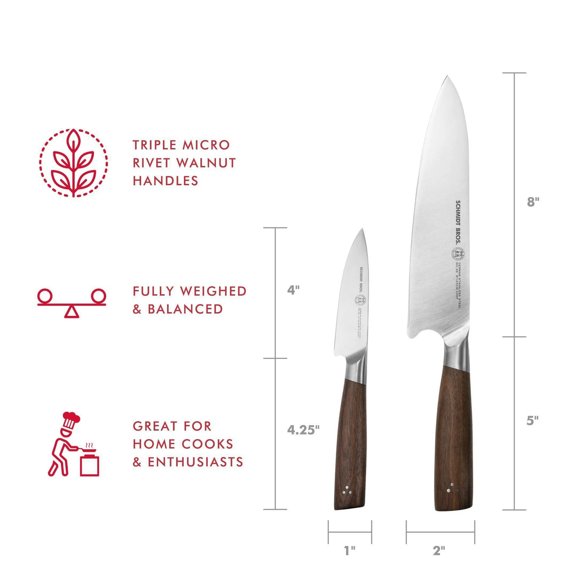 2pc Prep Knife Set Delta: Stainless Steel Blades, Wood Handles, Hand Wash, Lifetime Warranty - Image 5