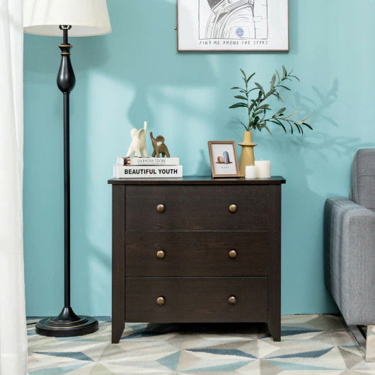 3 Drawer Dresser Chest of Drawers Bedside Table-Black - Image 2