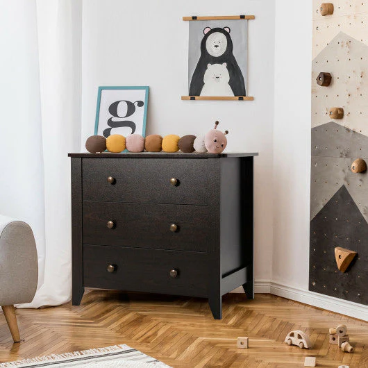 3 Drawer Dresser Chest of Drawers Bedside Table-Black - Image 6