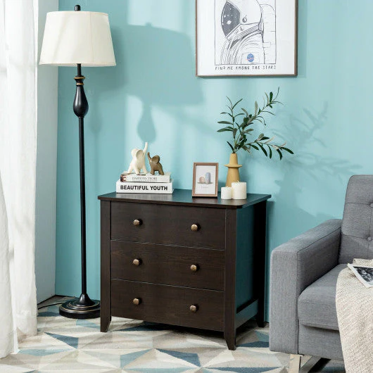 3 Drawer Dresser Chest of Drawers Bedside Table-Black - Image 8