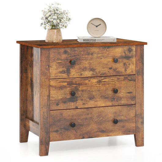 3 Drawer Dresser Chest of Drawers Bedside Table-Rustic Brown - Image 4