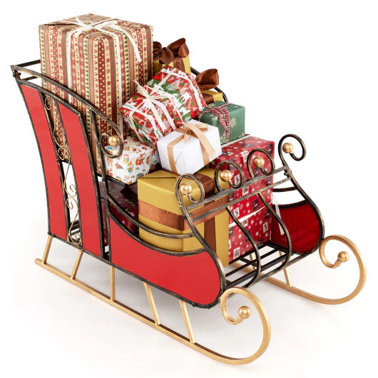3 FT Christmas Metal Sleigh Decoration Santa Sleigh With 2-Tier Storage Shelf - Image 4