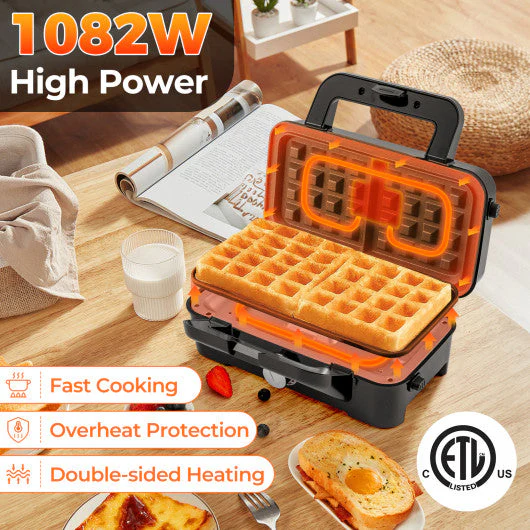 3-in-1 1082W Sandwich Maker With Removable Non-Stick Plates-Black - Image 7