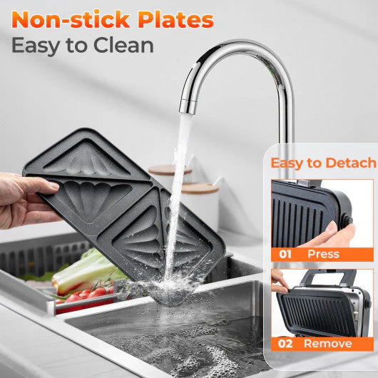 3-in-1 1082W Sandwich Maker With Removable Non-Stick Plates-Black - Image 8