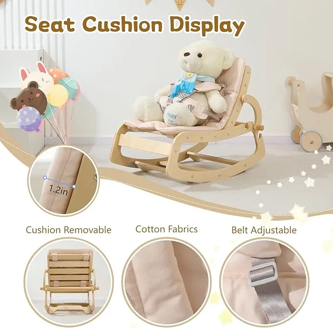 3 in 1 Adjustable Wooden Rocking Chair - Beige - Image 2