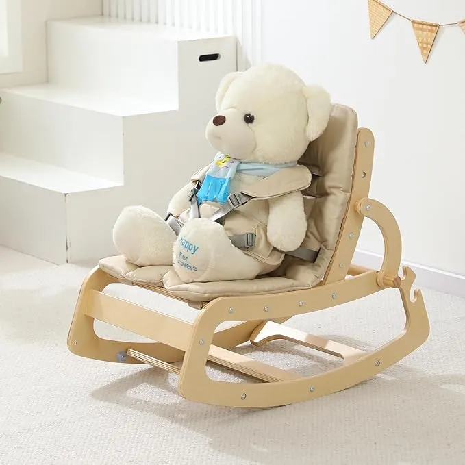 3 in 1 Adjustable Wooden Rocking Chair - Beige - Image 4