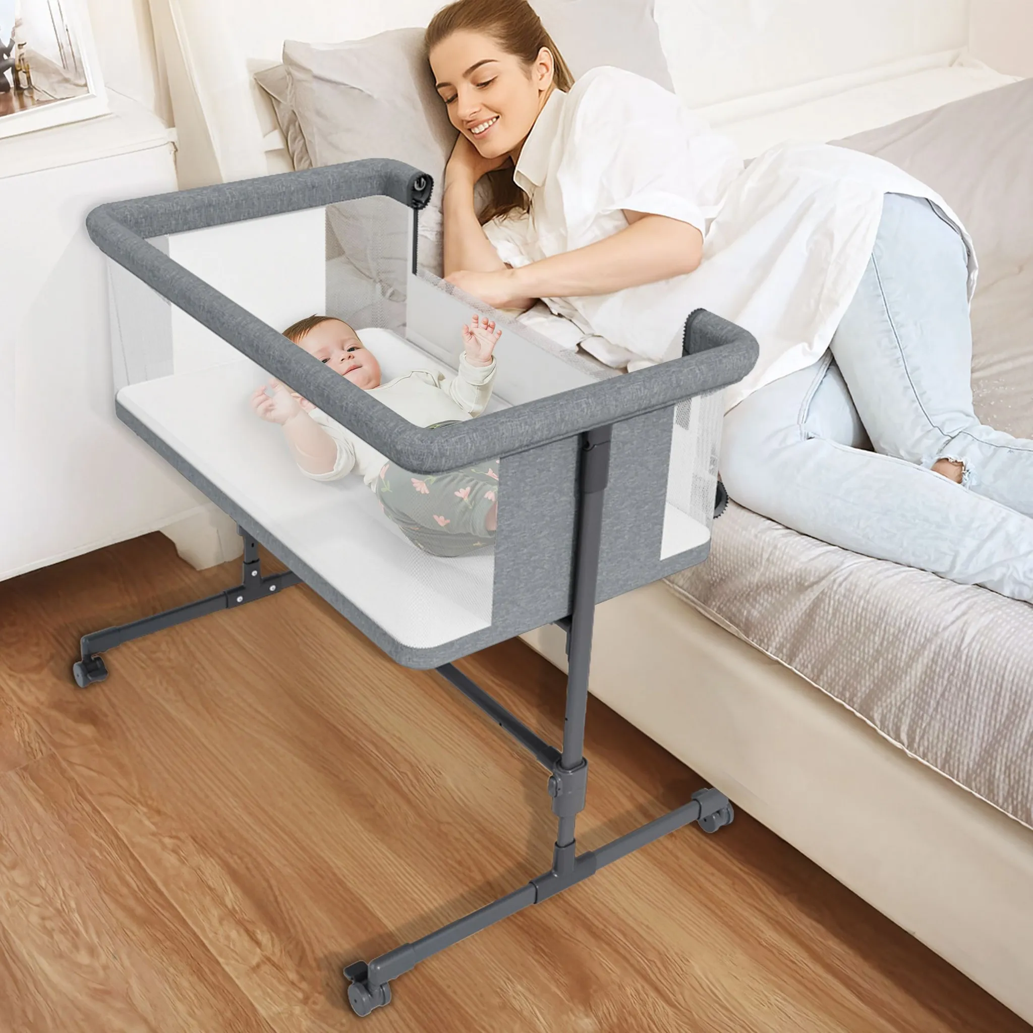 3 in 1 Baby Bassinet Beside Sleeper - Adjustable Height - Image 2