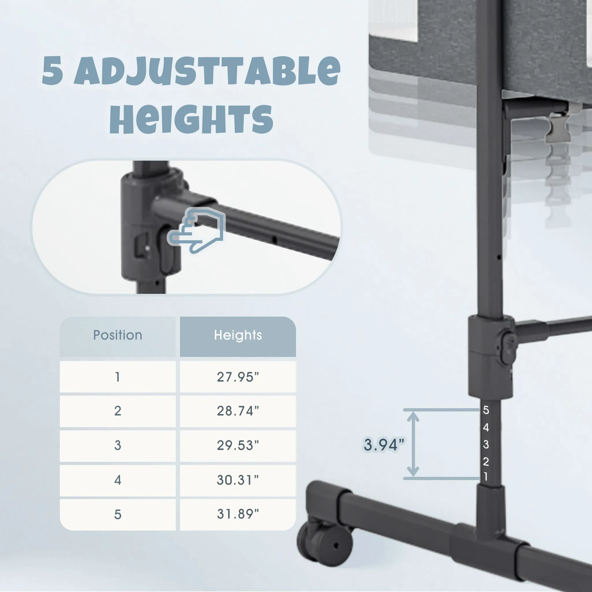 3 in 1 Baby Bassinet Beside Sleeper - Adjustable Height - Image 5