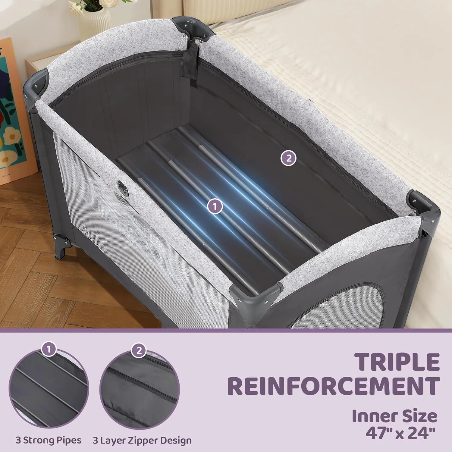 3 in 1 Baby Bassinet - Grey - Image 3