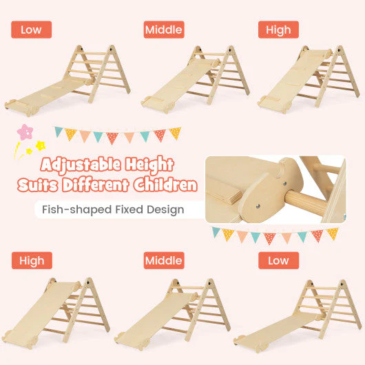 3-in-1 Climbing Set Foldable and Adjustable Kids Triangle Set-Natural - Image 8
