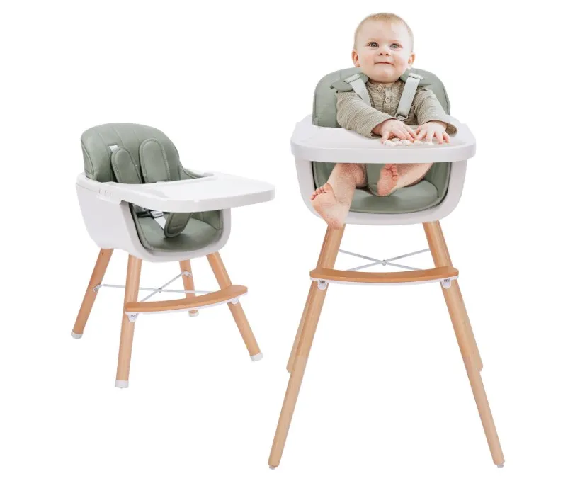 3-in-1 Convertible Wooden High Chair - Green