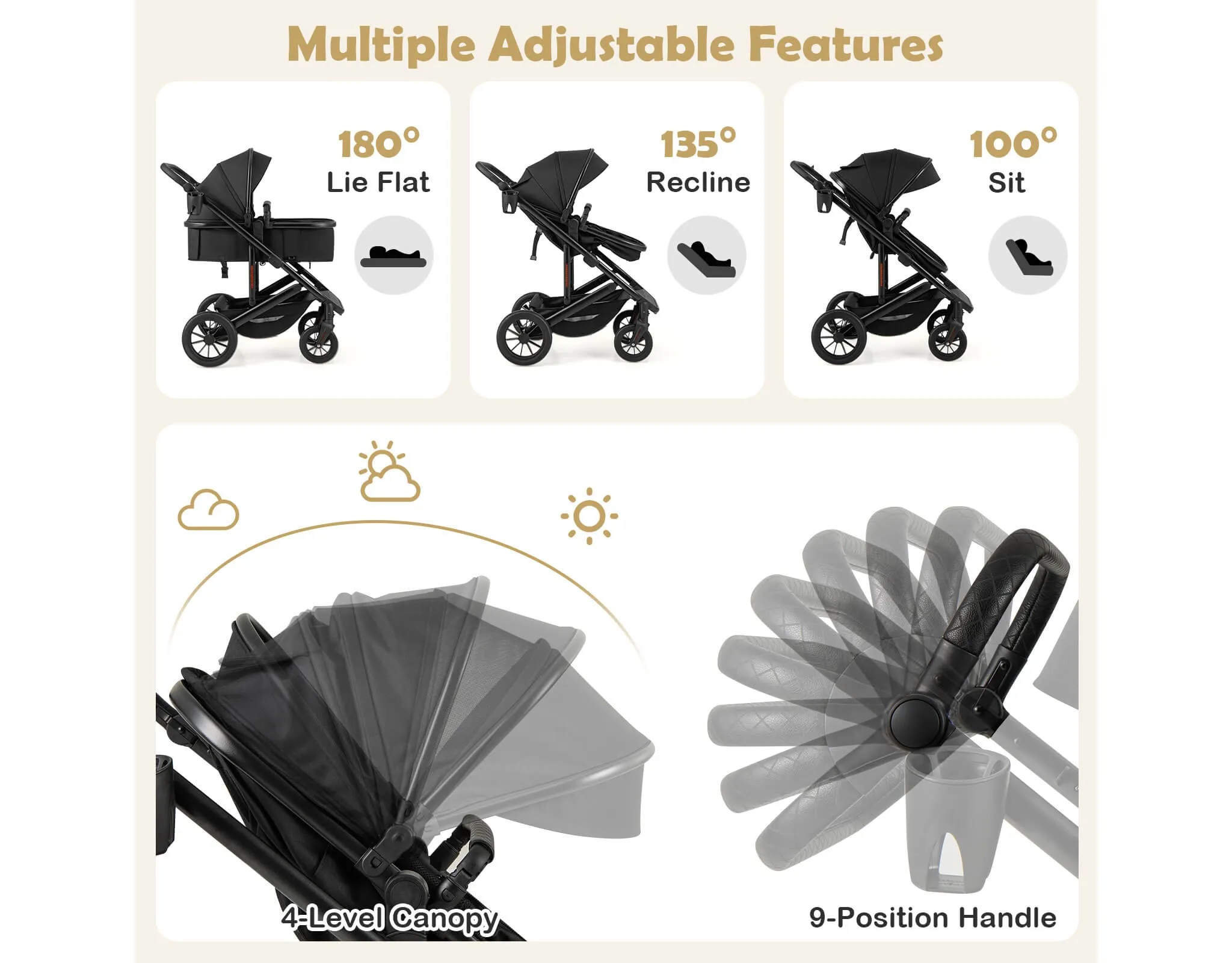 3-in-1 Newborn Stroller - Black - Image 5