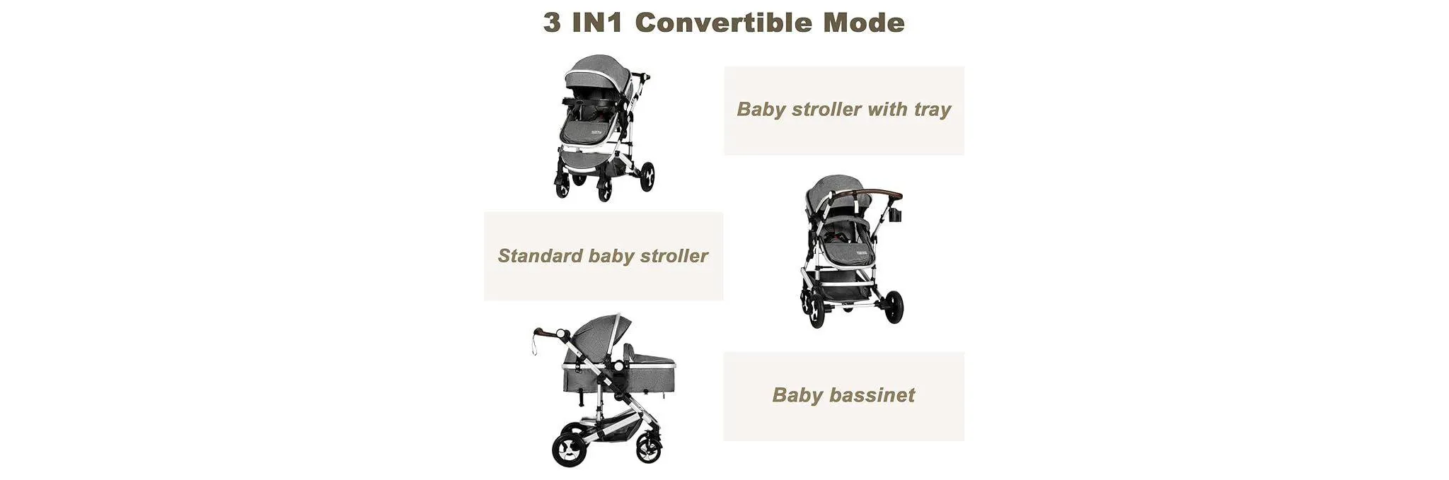 3 in 1 Reversible Baby Stroller - Dark Grey - Image 2