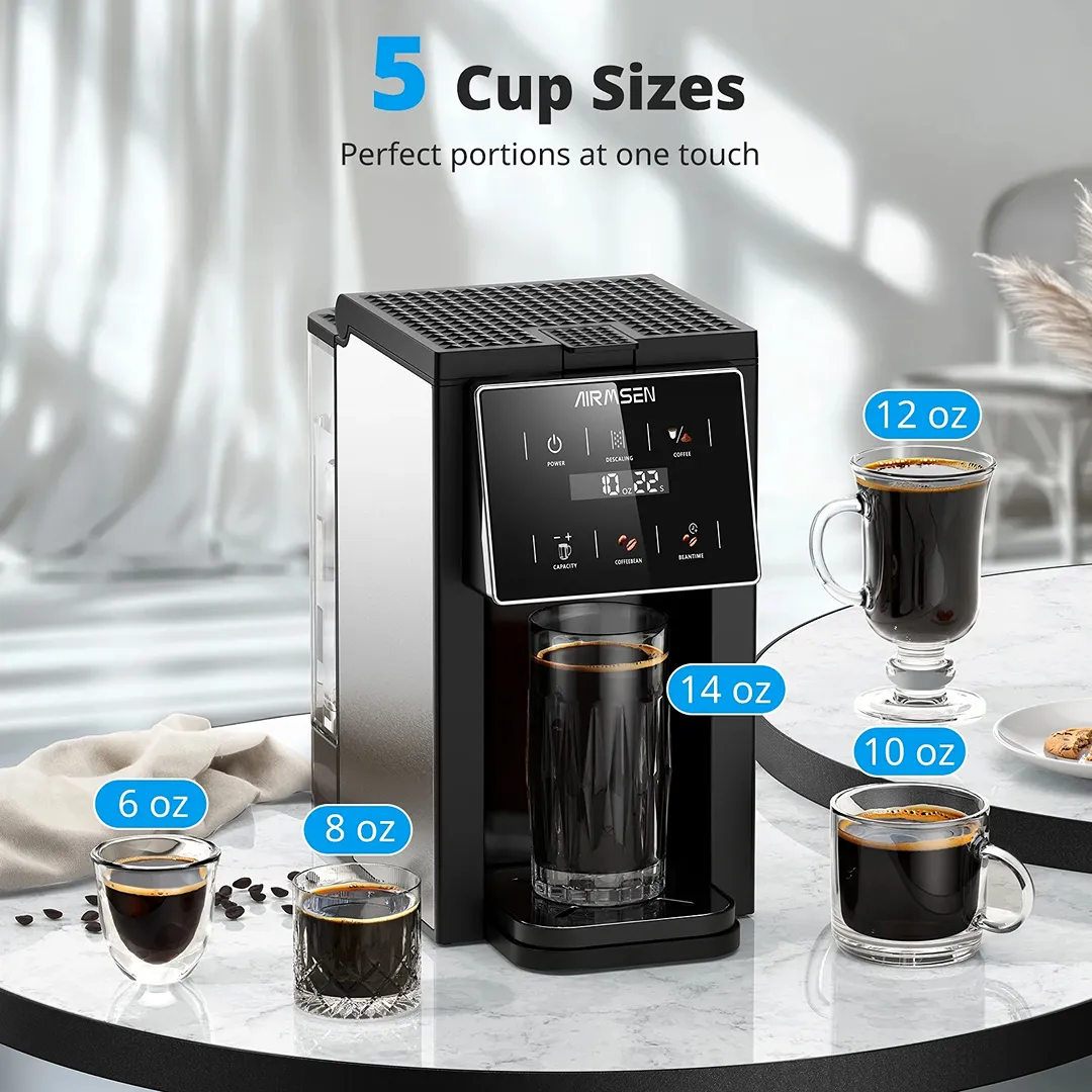 3 in 1 Single Serve Coffee Maker with Grinder, K Cup Coffee Machine Compatible with Grounds and Beans, Instant Coffee Pot with 5 Grind Levels & 6-14oz Cup Sizes - Image 2