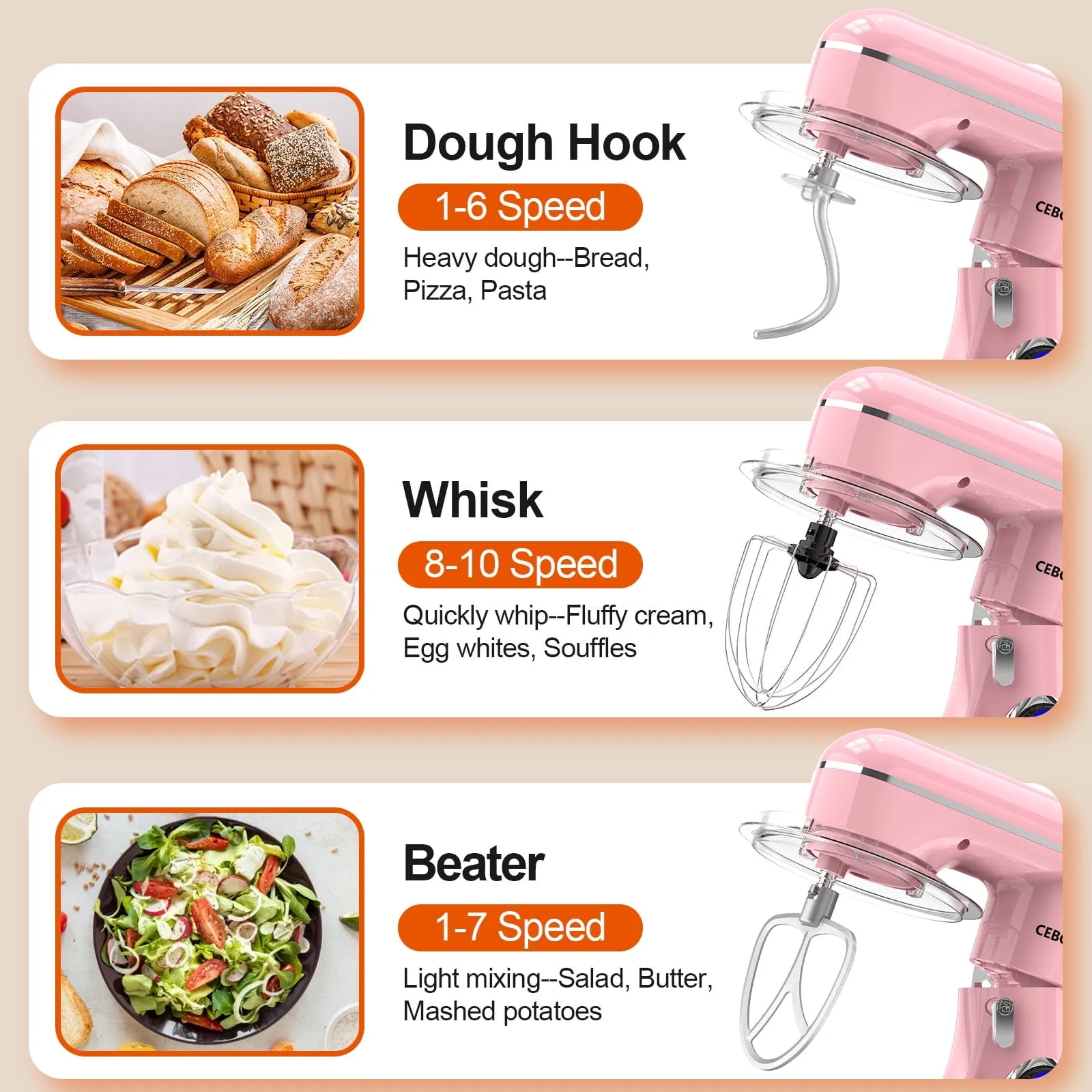 3-IN-1 Stand Mixer - Sakura Pink - Image 3