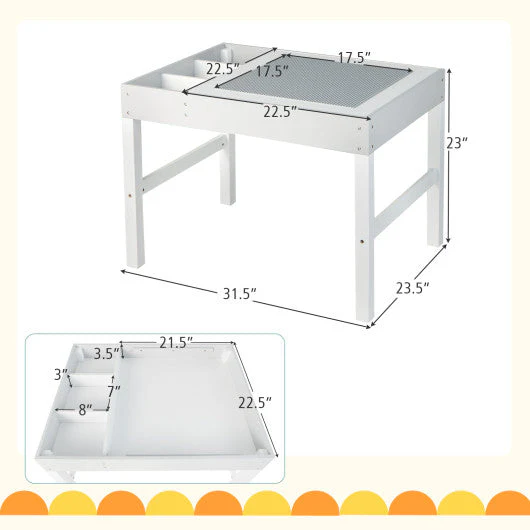 3 in 1 Wooden Kids Table With Storage and Double-Sided Tabletop-White - Image 7