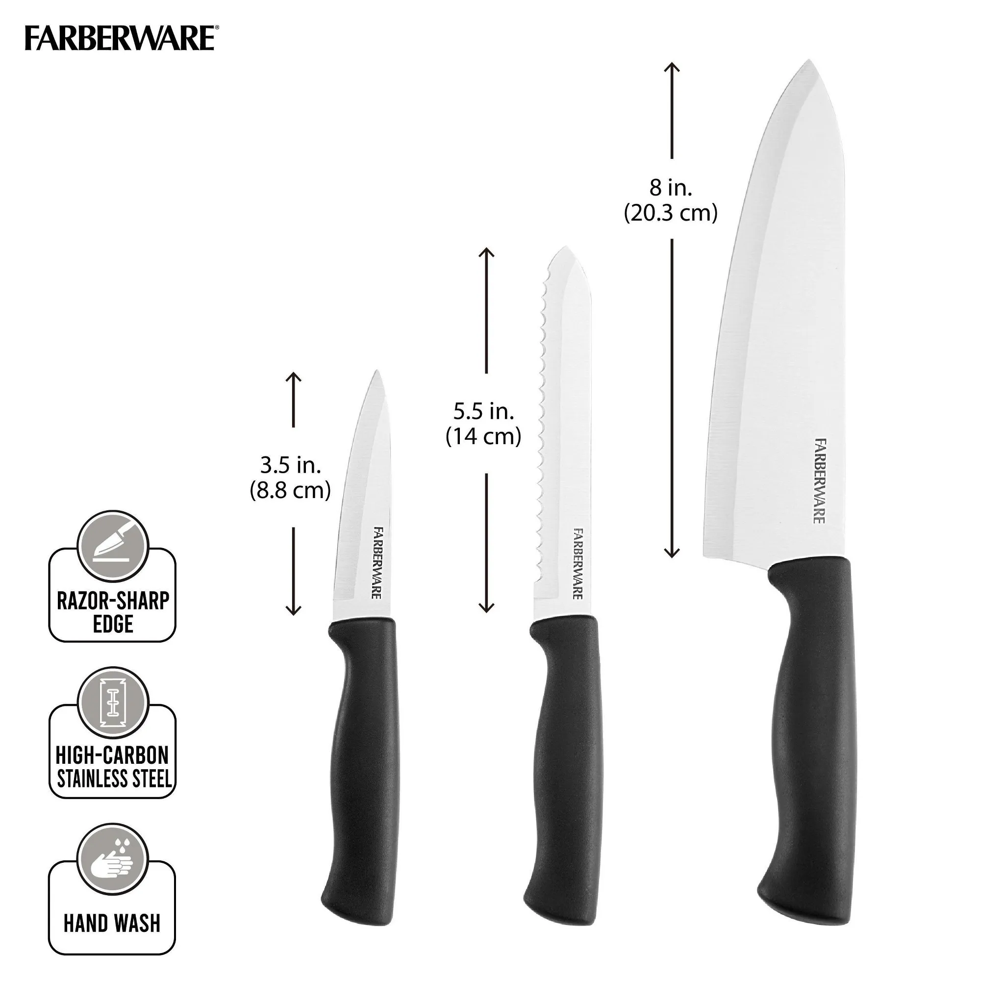 3 Piece Chef Knife Set - Black - Image 5