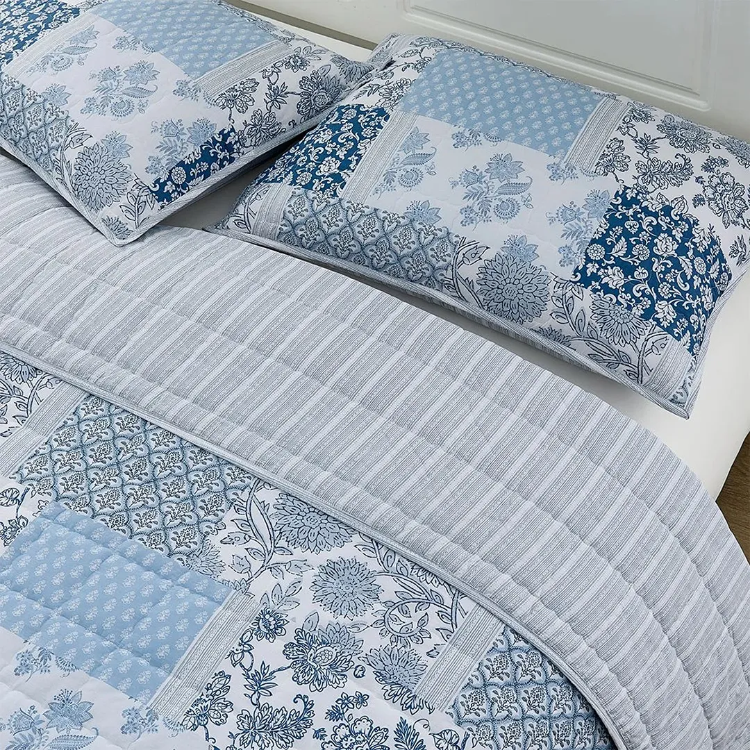 3 Piece Cotton Quilt Set, Mahika Patchwork - King - Image 3