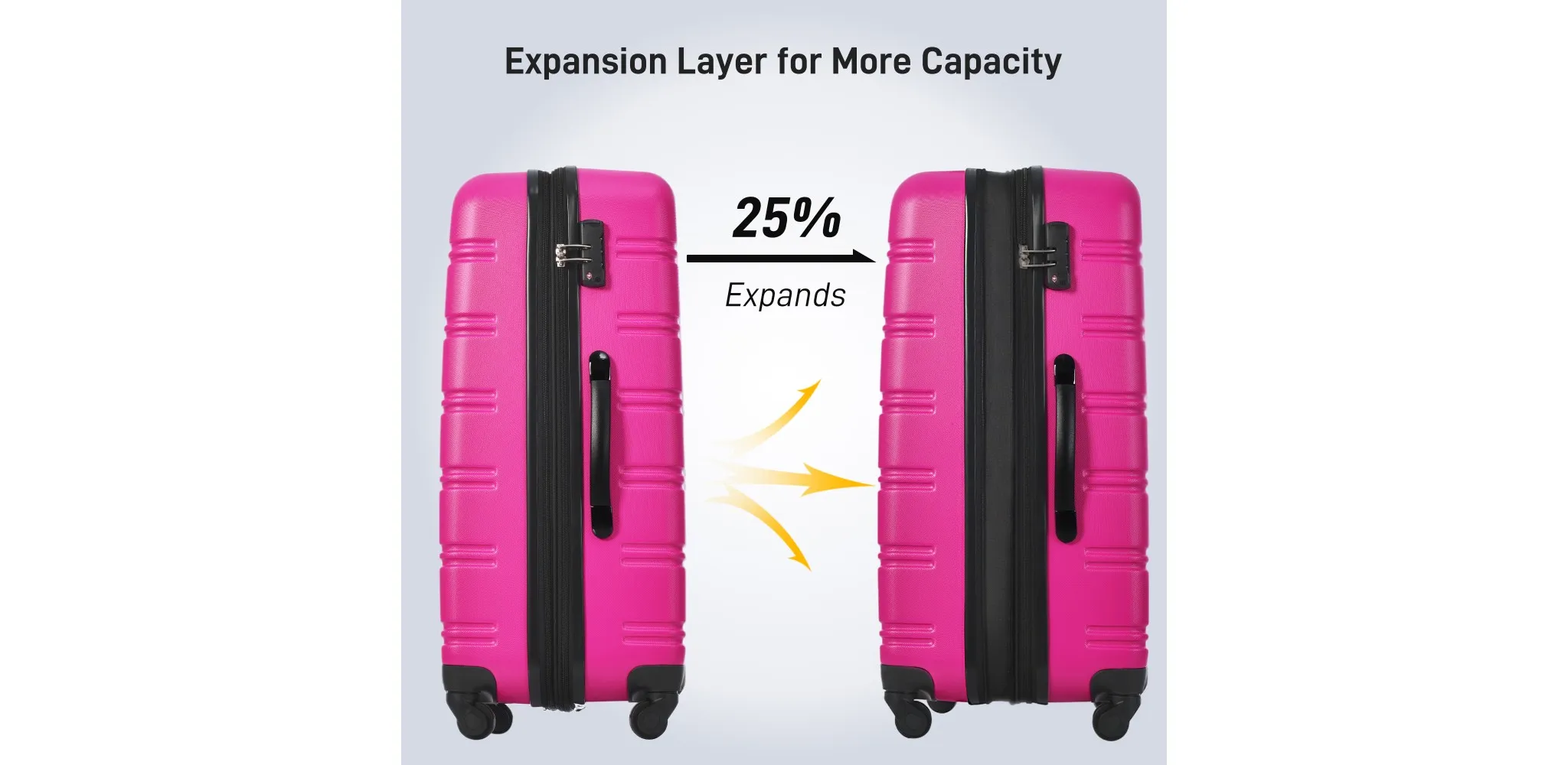 3 Piece Expandable Lightweight Hardshell Luggage Set - Pink - Image 4