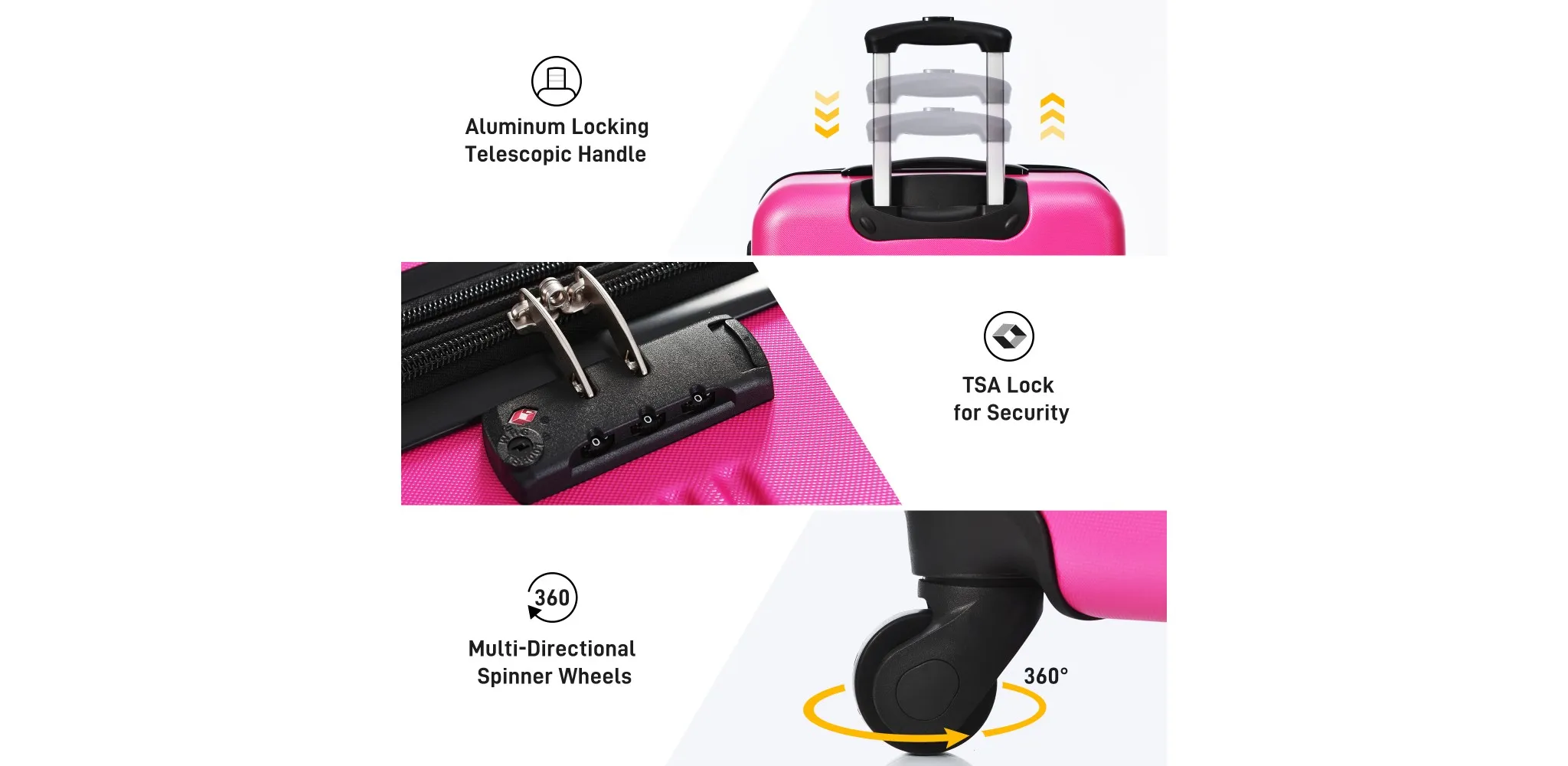 3 Piece Expandable Lightweight Hardshell Luggage Set - Pink - Image 5