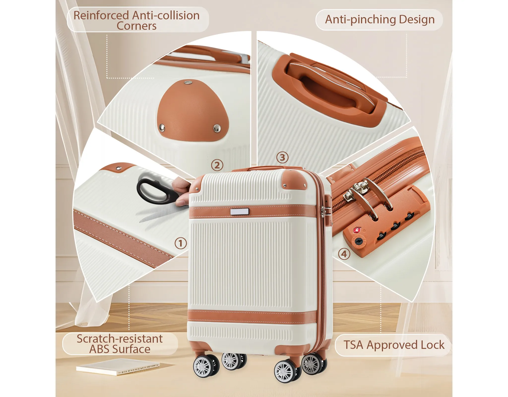 3-Piece Lightweight Hard Shell Carry-On Luggage Set - White - Image 3