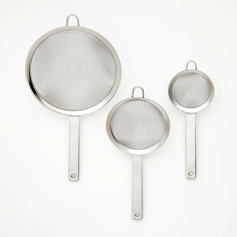 3-Piece Stainless Steel Mesh Strainer Set - Silver - Image 4