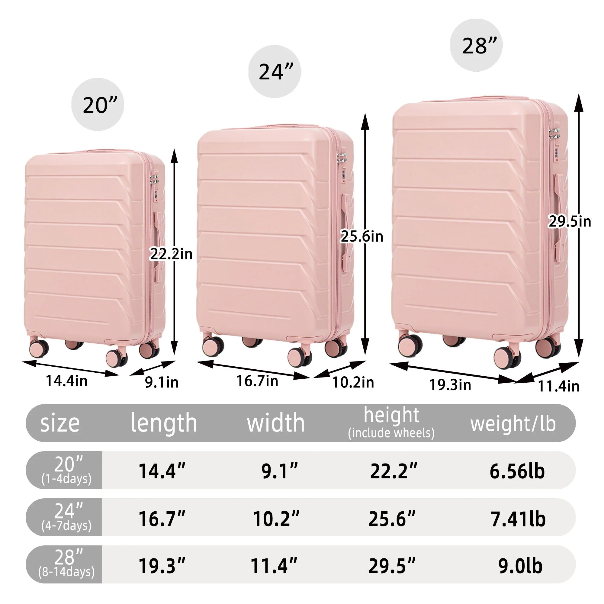 3 Pieces Set 20" / 24" / 28" Spinner Wheel Luggage With Combination Lock - Image 14