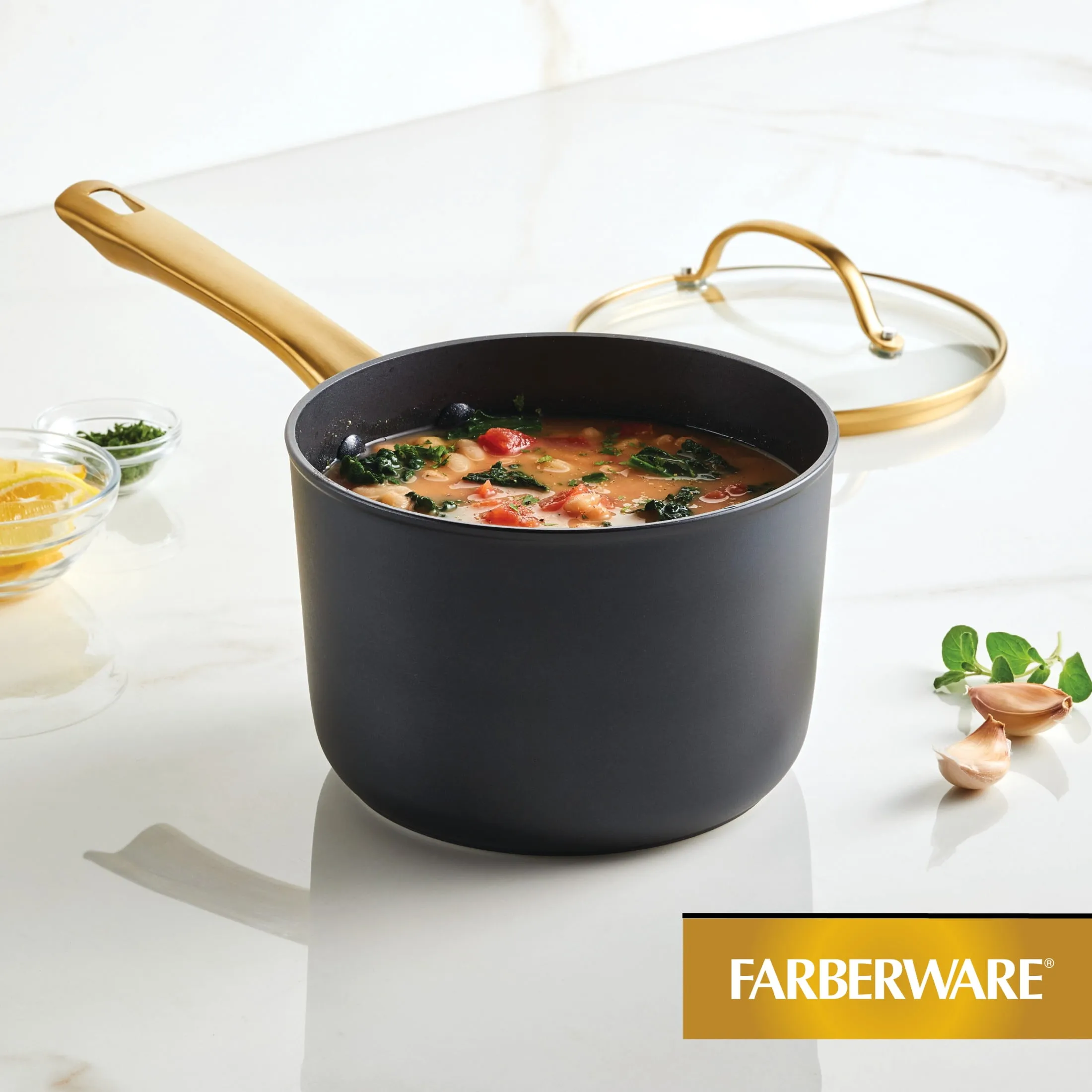 3 Quart Ceramic Nonstick Saucepan with Lid - Black - Image 2