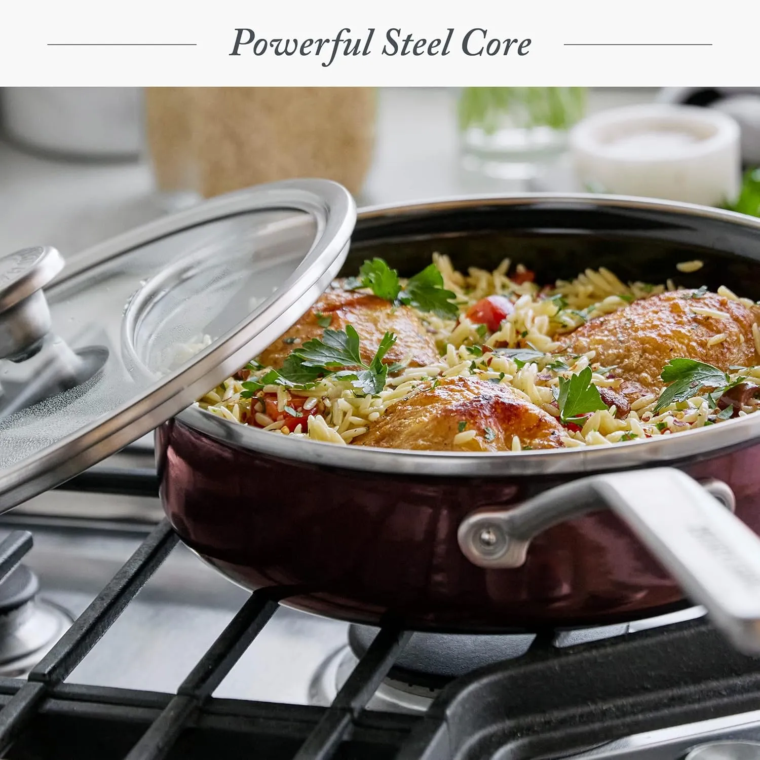 3-Quart Non-Toxic PFAS Free Enameled Sauté Pan With Lid - Merlot Red - Image 3